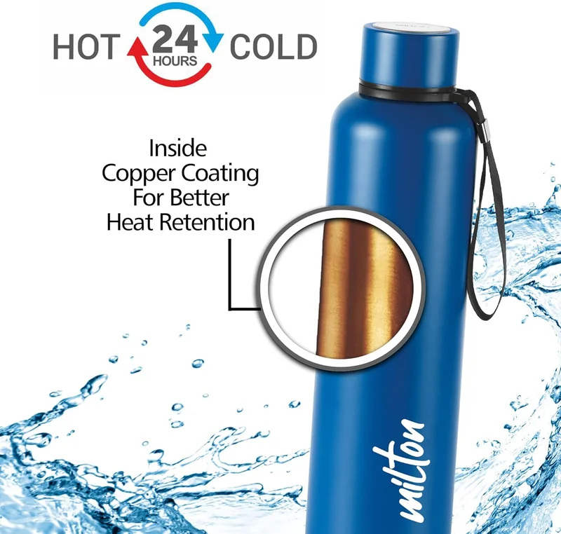 Milton  Milton Aura 750 Thermosteel Bottle, 750 ml, Dark Blue | 24 Hours Hot and Cold | Easy to Carry | Rust & Leak Proof | Tea | Coffee | Office| Gym | Home | Kitchen | Hiking | Trekking | Travel Bottle Dark Blue  | Best Price UAE