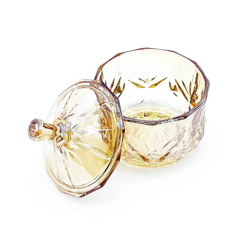 EWEIGEER 8oz Glass Candy Jar with Lid,Small Crystal Fall Candy Dish,Apothecary Jar for Cotton Balls Q Tips Small Accessories Office Bathroom Dining Room Organizer (Amber) - Image 4