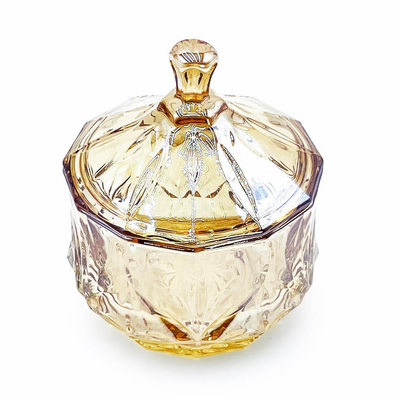 EWEIGEER 8oz Glass Candy Jar with Lid,Small Crystal Fall Candy Dish,Apothecary Jar for Cotton Balls Q Tips Small Accessories Office Bathroom Dining Room Organizer (Amber) - Image 2