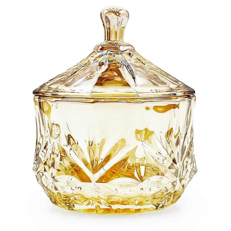 EWEIGEER 8oz Glass Candy Jar with Lid,Small Crystal Fall Candy Dish,Apothecary Jar for Cotton Balls Q Tips Small Accessories Office Bathroom Dining Room Organizer (Amber) - Image 1