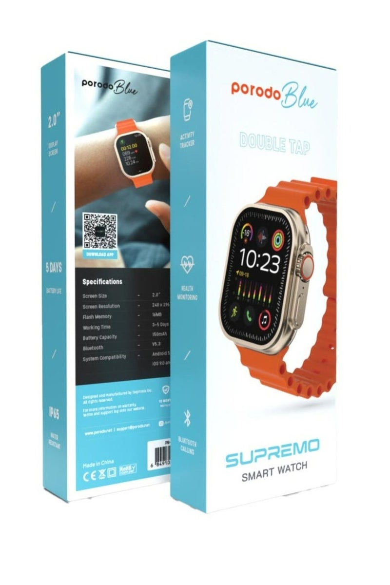 porodo Blue Watch Ultra with Motion Gestures, Bluetooth Calling, Health Monitoring, Activity Tracker, 5 Days Battery Life, Bluetooth V5.3, Double Tap Function - Titanium - Image 4