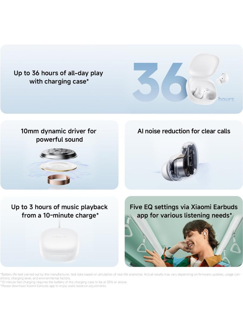 TIGER Buds 6 Play True Wireless Earbuds – White | Bluetooth 5.4, AI Noise Cancellation, 10mm Dynamic Driver, Ultra-Long 36-Hour Battery Life, Comfortable Ergonomic Fit, Fast Charging & Touch Controls – Perfect for Music, Calls, Gaming & Travel - Image 2