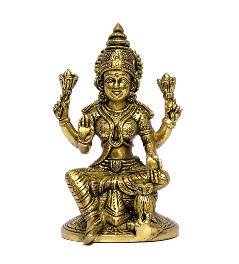 ESPLANADE Brass Laxmi Lakshmi Goddess Murti Idol Statue Figurine Sculpture | Pooja Idols - Home Decor | Golden - 6.75" Inches - Image 3