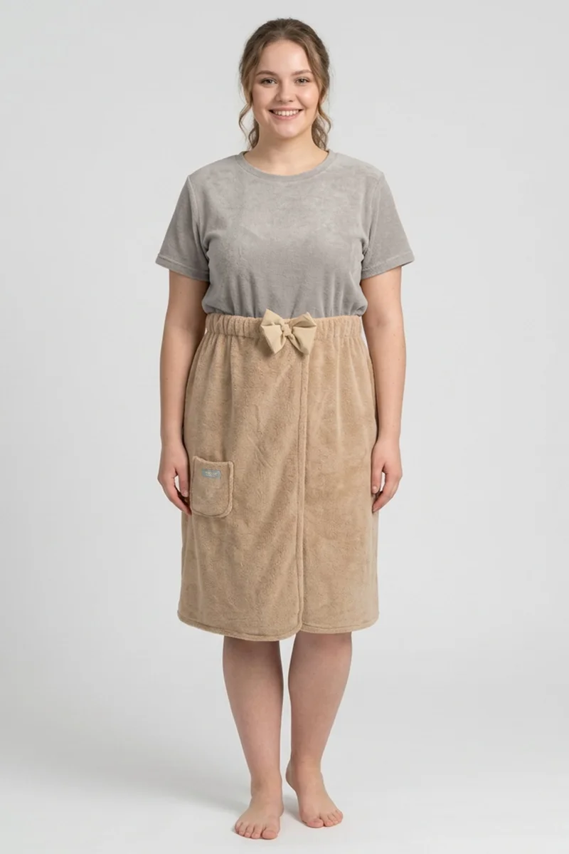 Muy Mucho Haoda Women Textured Wrap Bath Towel, Taupe