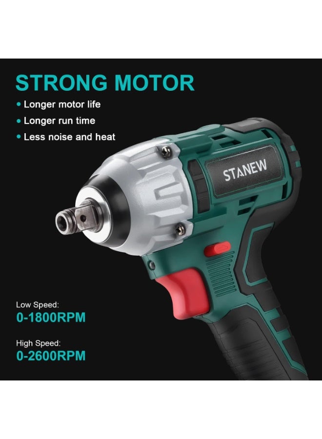 Stanew 320Nm Brushless Cordless Impact Wrench 20 V, Electric Impact Nutrunner with Two 3.0Ah Batteries, Adjustable Torque, Box with 49 Pieces Accessories - Image 2