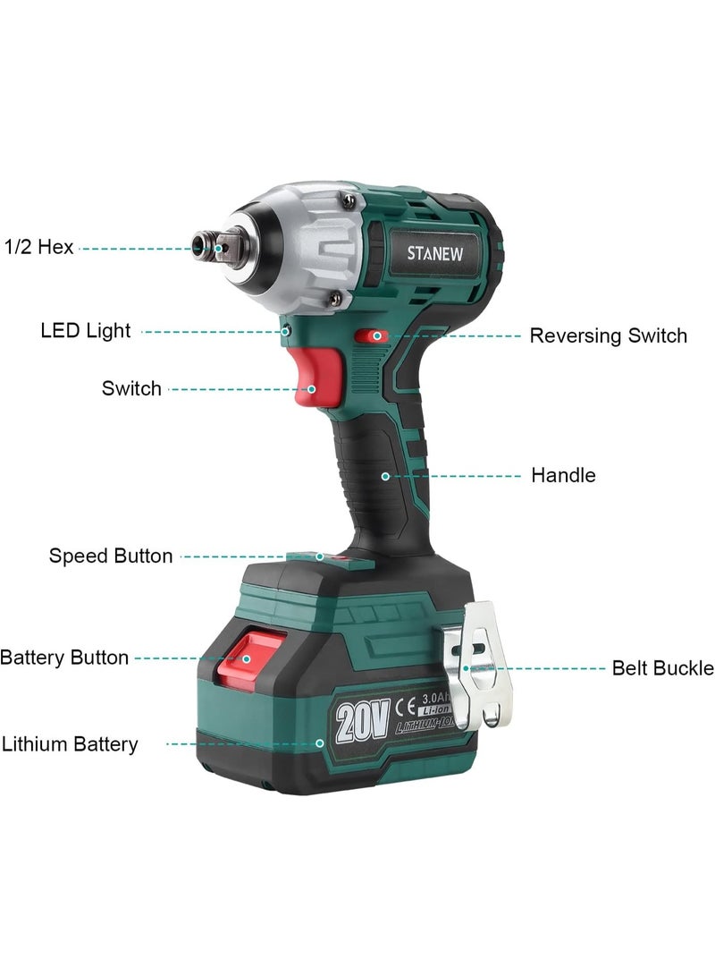 Stanew 320Nm Brushless Cordless Impact Wrench 20 V, Electric Impact Nutrunner with Two 3.0Ah Batteries, Adjustable Torque, Box with 49 Pieces Accessories - Image 5
