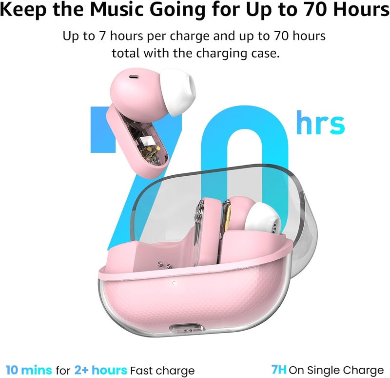 TOZO Hybrid Active Noise Cancelling Wireless Earbuds, Bluetooth 5.4 Headphones, 10mm Drivers Deep Bass Stereo Sound, 4 Mics ENC AI Clear Calls, 32 EQ Customization via App, Crystal Case Design - Image 5