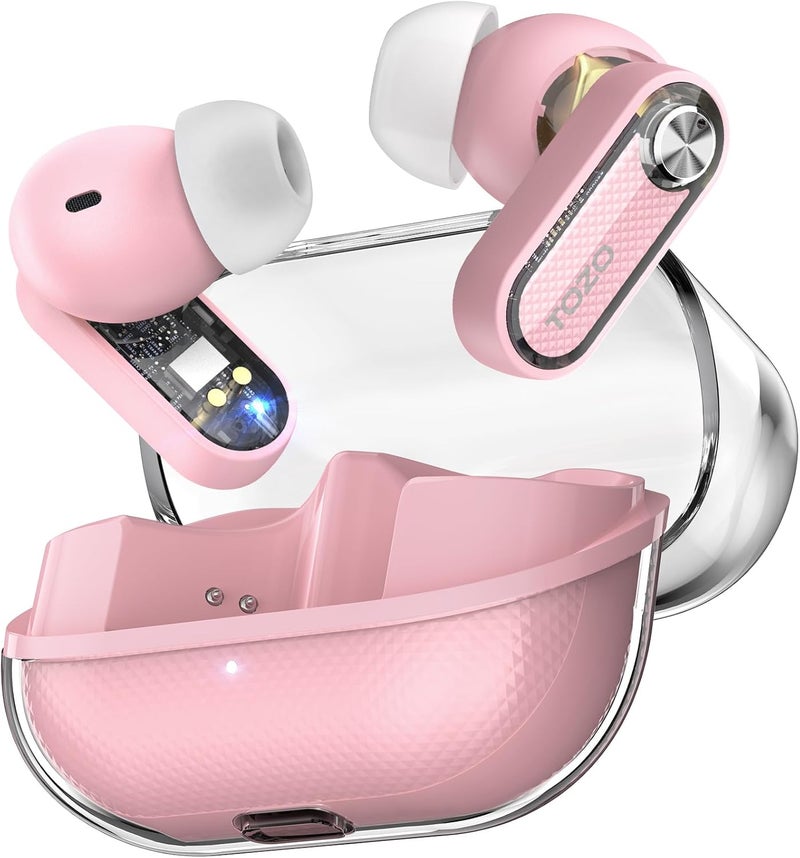 TOZO Hybrid Active Noise Cancelling Wireless Earbuds, Bluetooth 5.4 Headphones, 10mm Drivers Deep Bass Stereo Sound, 4 Mics ENC AI Clear Calls, 32 EQ Customization via App, Crystal Case Design - Image 1