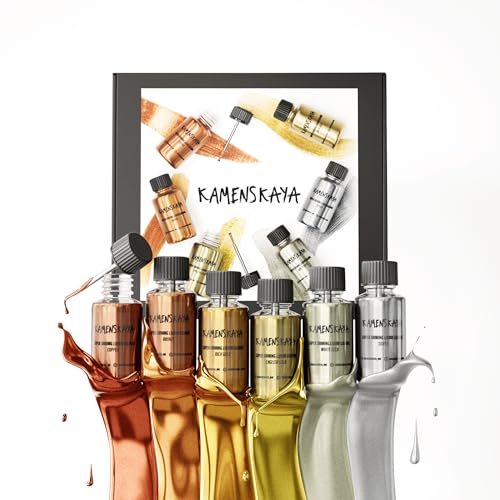 KAMENSKAYA Liquid Leaf Paint - Gilding Paint Set - Rich & English Gold, Silver, Bronze, Copper, White Gold - 6 pcs. 0.68 fl oz (20 ml) Each - Image 4