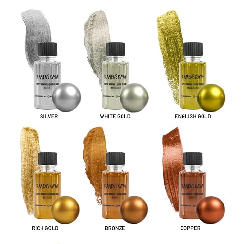 KAMENSKAYA Liquid Leaf Paint - Gilding Paint Set - Rich & English Gold, Silver, Bronze, Copper, White Gold - 6 pcs. 0.68 fl oz (20 ml) Each - Image 2