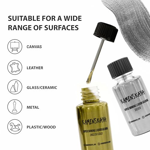 KAMENSKAYA Liquid Leaf Paint - Gilding Paint Set - Rich & English Gold, Silver, Bronze, Copper, White Gold - 6 pcs. 0.68 fl oz (20 ml) Each - Image 5