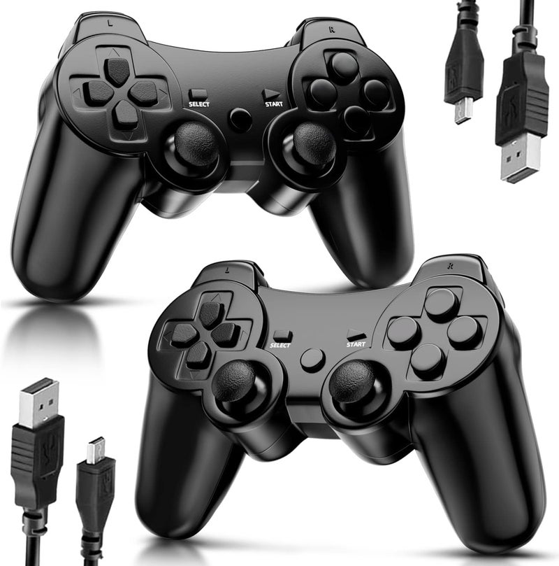 CHENGDAO وحدة تحكم CHENGDAO لـ PS3 حزمة 2 لـ PlayStation 3 وحدة تحكم لاسلكية عالية الأداء مع تحكم مزدوج بالاهتزاز والحركة، أسود - Image 1
