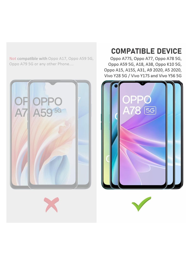 واقي شاشة زجاجي بتغطية كاملة لهاتف Oppo A77S، A77، A78، A59، A18، A38، K10، A15، A15S، A31، A9 2020، A5 2020، Vivo Y28، Y17S وY56 (6.56 بوصة) - إطار أسود من M7molge