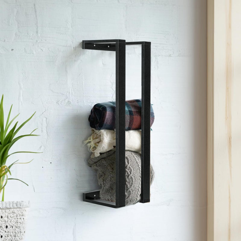 RELODECOR RELODECOR Blanket Wall Rack  Floating Shelf for Living Room  Bedroom Rustic WallMounted Blanket Holder Bedding  Towel Organizer SpaceSaving Stylish Black Design