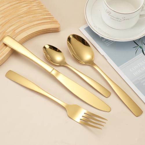 WE-CEF Tablware Cutlery Spoon Set 4-Piece Golden Silverware Set Stainless Steel Satin Finish Flatware,Spoon Knife Fork Set, Kitchen Utensils Eating Spoon Mixed Cutlry (4, Gold) - Image 3