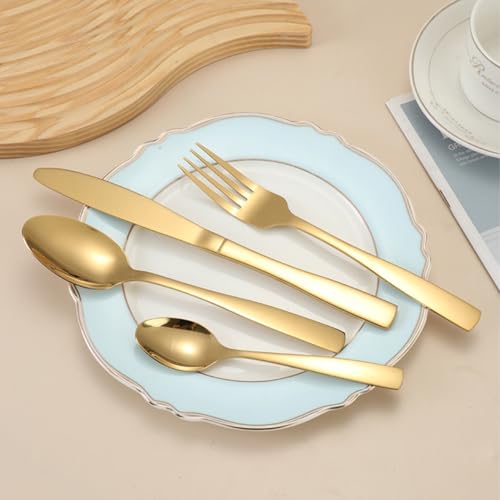 WE-CEF Tablware Cutlery Spoon Set 4-Piece Golden Silverware Set Stainless Steel Satin Finish Flatware,Spoon Knife Fork Set, Kitchen Utensils Eating Spoon Mixed Cutlry (4, Gold) - Image 2