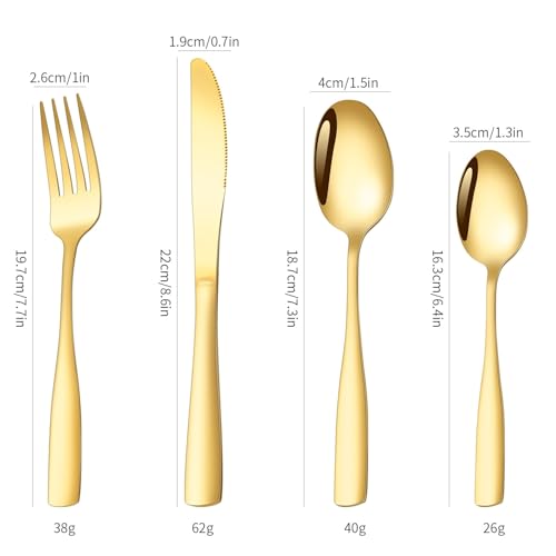 WE-CEF Tablware Cutlery Spoon Set 4-Piece Golden Silverware Set Stainless Steel Satin Finish Flatware,Spoon Knife Fork Set, Kitchen Utensils Eating Spoon Mixed Cutlry (4, Gold) - Image 4