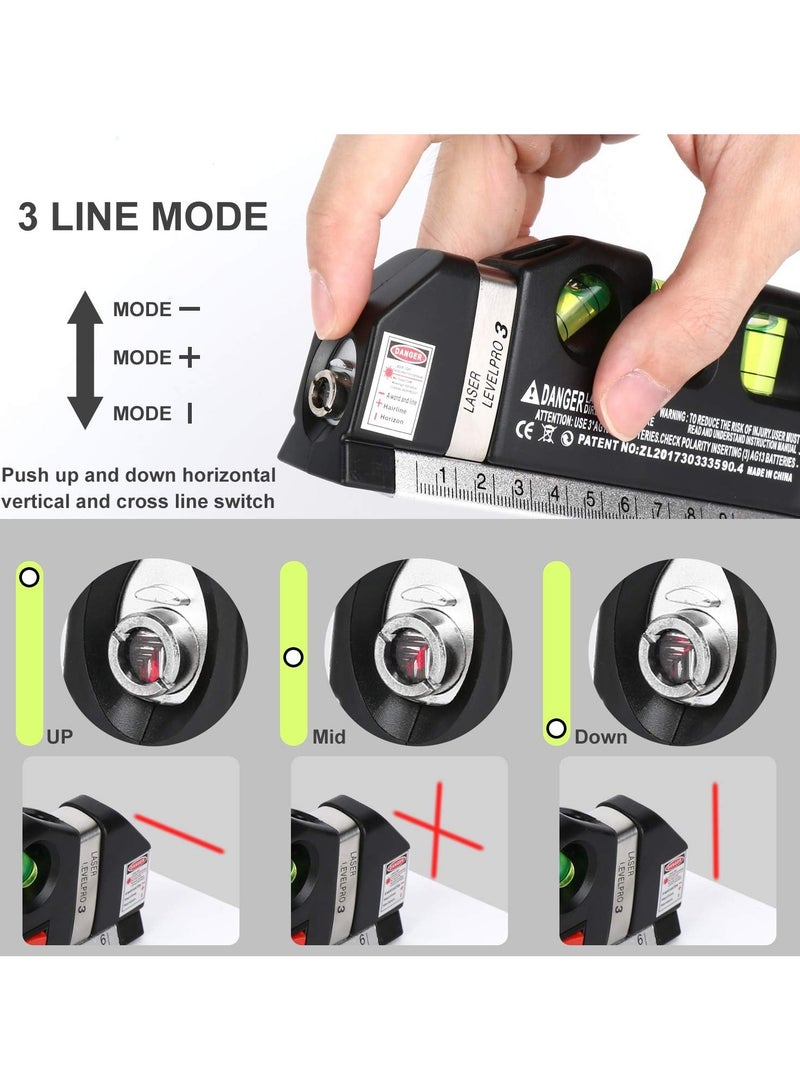 Laser Level Line Tool, Multipurpose Laser Level Kit Standard Cross Line Laser leveler Beam Tool with Metric Rulers 8ft/2.5M for Picture Hanging cabinets(black) - Image 2