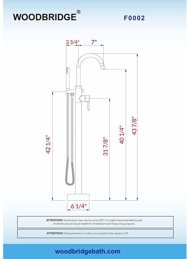 Woodbridge F0002 CH Freestanding Tub Filler Bathtub Chrome Floor Mount Brass Bathroom Faucets with Hand Shower - Image 5