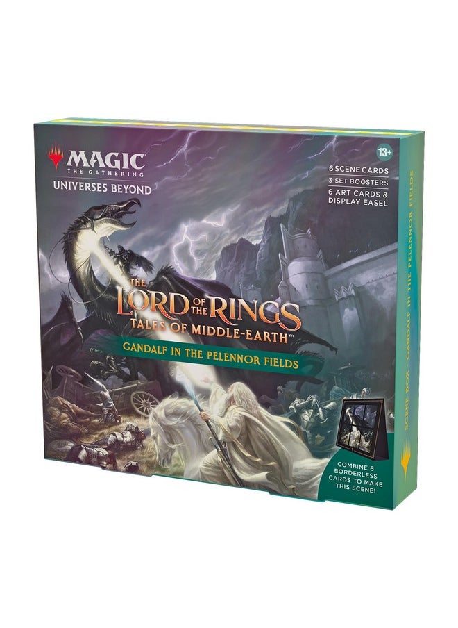 Magic the Gathering The Lord Of The Rings: Tales Of Middle-Earth Scene Box - Gandalf In Pelennor Fields (6 Scene Cards, 6 Art Cards, 3 Set Boosters + Display Easel)  - Image 1
