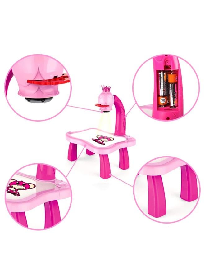 زين طاولة تعليمية للأطفال مزودة بجهاز عرض ذكي، طاولة رسم للأطفال مع لعبة إضاءة وموسيقى، أداة تعليمية للأطفال، طاولة رسم (لون وردي) - Image 5