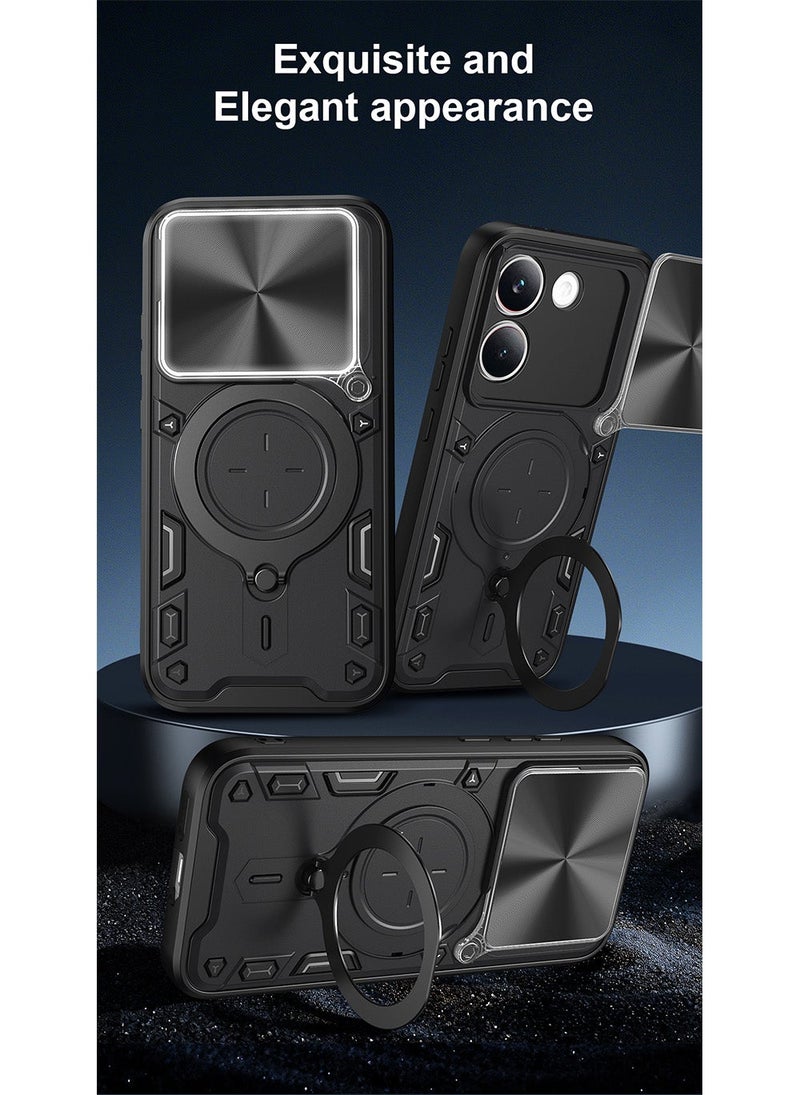 غطاء هاتف لـ Xiaomi Poco X8 Pro مع غطاء للكاميرا وحامل حلقي، وحامل سيارة مغناطيسي متوافق، وغطاء واقي صلب من الخلف وحواف ناعمة مقاوم للصدمات - Image 5