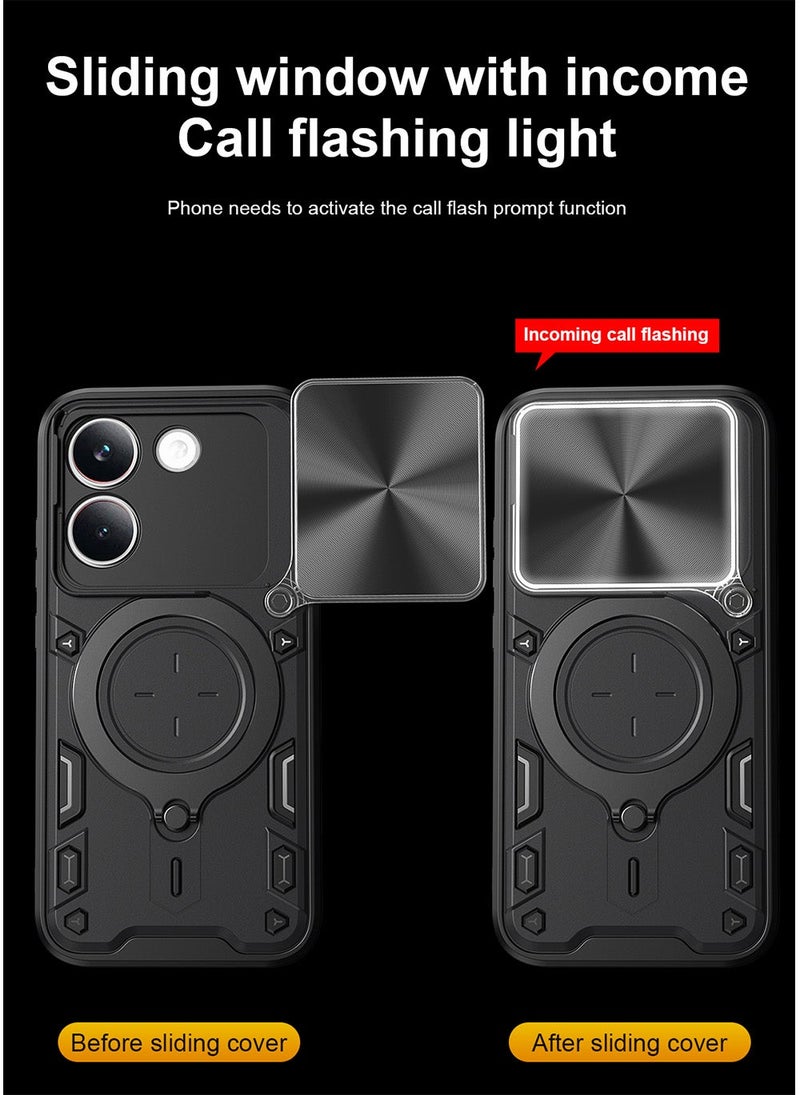 غطاء هاتف لـ Xiaomi Poco X8 Pro مع غطاء للكاميرا وحامل حلقي، وحامل سيارة مغناطيسي متوافق، وغطاء واقي صلب من الخلف وحواف ناعمة مقاوم للصدمات - Image 2