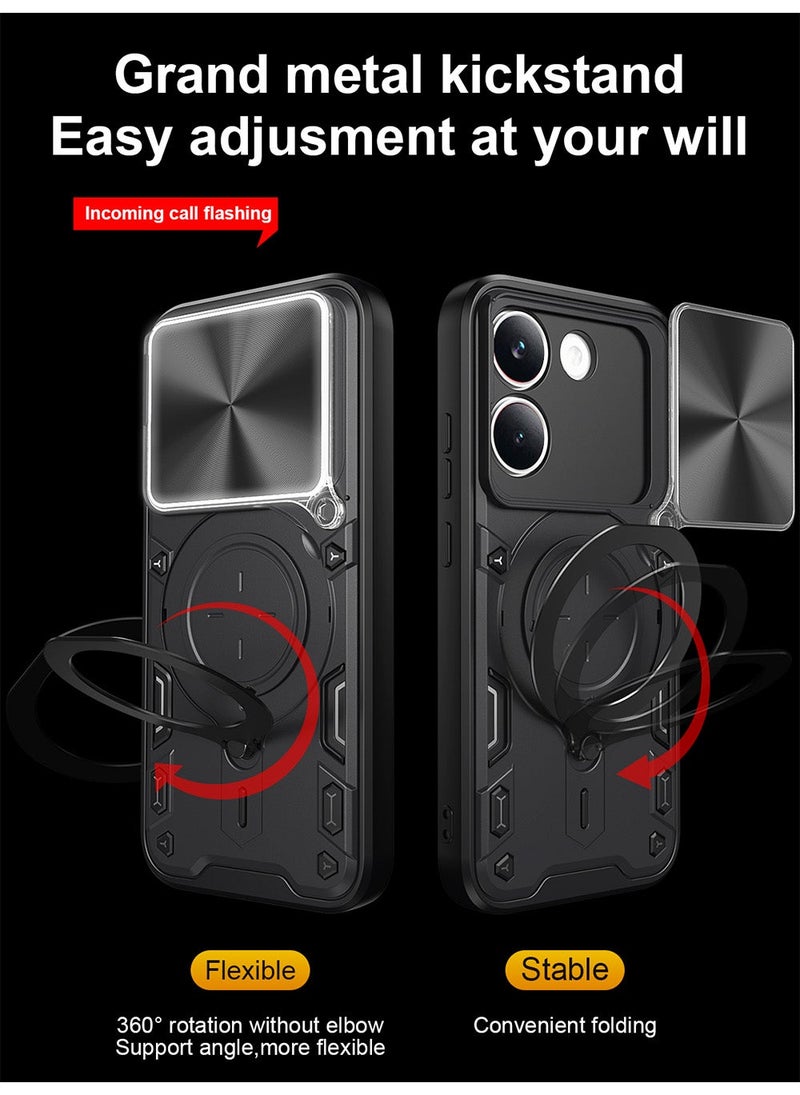 غطاء هاتف لـ Xiaomi Poco X8 Pro مع غطاء للكاميرا وحامل حلقي، وحامل سيارة مغناطيسي متوافق، وغطاء واقي صلب من الخلف وحواف ناعمة مقاوم للصدمات - Image 3