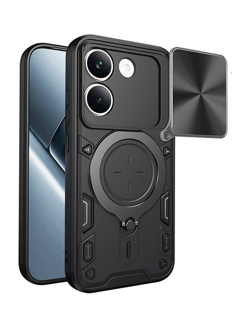 غطاء هاتف لـ Xiaomi Poco X8 Pro مع غطاء للكاميرا وحامل حلقي، وحامل سيارة مغناطيسي متوافق، وغطاء واقي صلب من الخلف وحواف ناعمة مقاوم للصدمات - Image 1