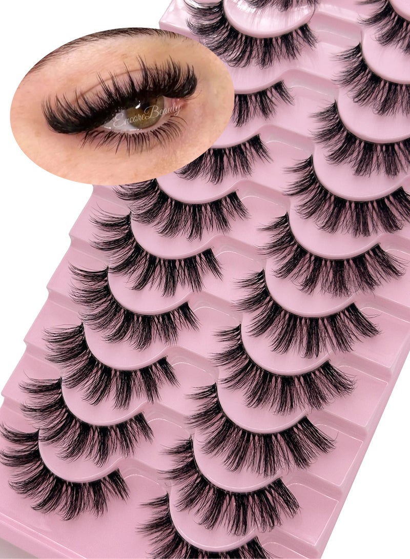 Generic （10 Pairs ）Soft Curly False  Lashes，Reusable Natural Eyelash Simulation Curl False Eyelash Natural Look Fluffy Cat Eye Wispy Lashes for Make up  - Image 1