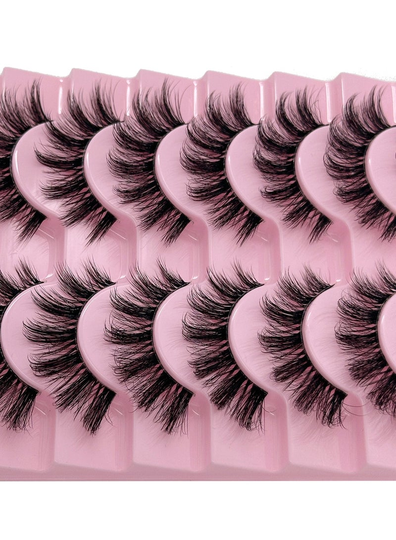 Generic （10 Pairs ）Soft Curly False  Lashes，Reusable Natural Eyelash Simulation Curl False Eyelash Natural Look Fluffy Cat Eye Wispy Lashes for Make up  - Image 3