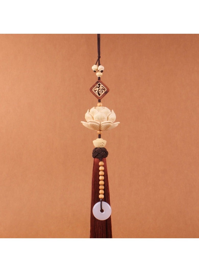 KUYING Lotus And Peach Wood Pray For Blessings Pendant For Interior Rearview Mirror 