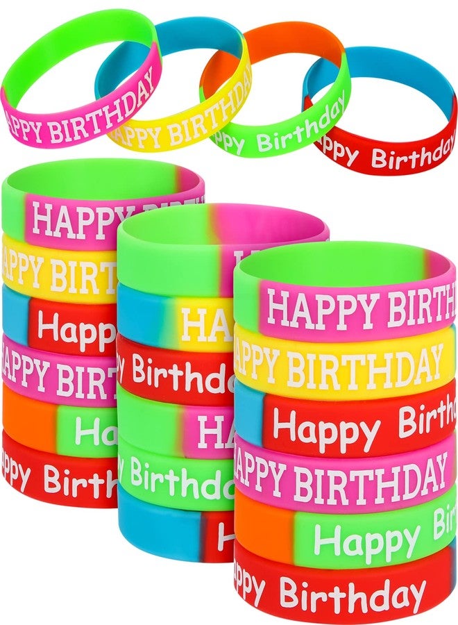 JOVITEC 48 Pcs Happy Birthday Rubber Bracelets Colored Silicone Bracelets for Teenagers Birthday Party Favors for Party Supplies (Classic Style) - Image 1
