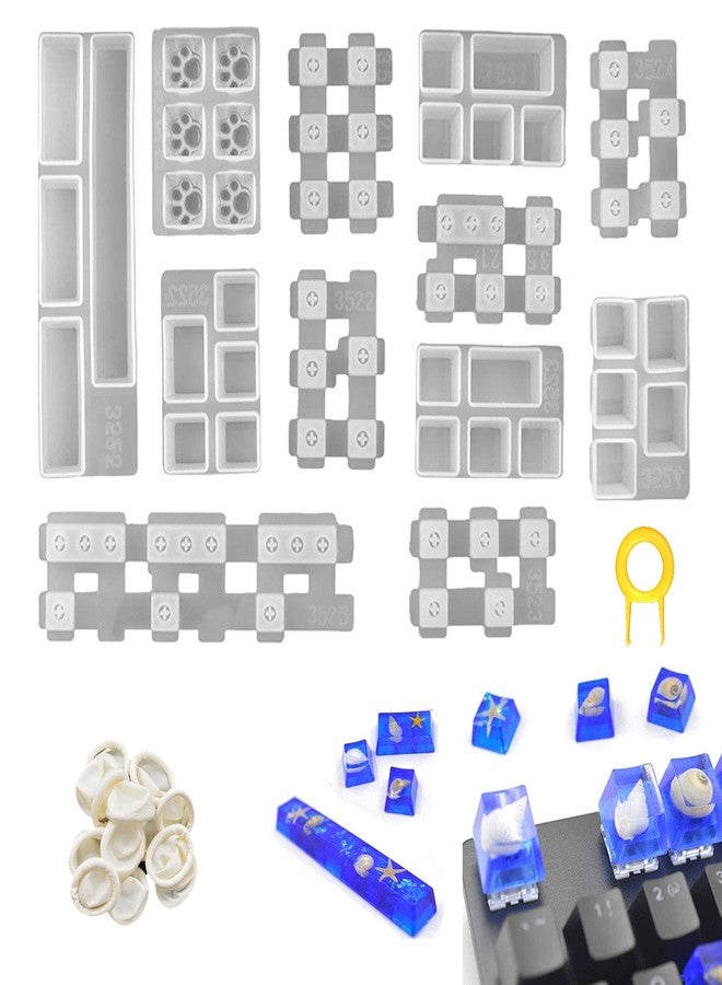 Aulufft Resin Keycaps Mold, Aulufft 1 Set Keycaps Mold DIY Crystal Casting Key Cap Silicone Mold with Key Puller and Finger Cover for Mechanical Gaming Keyboards Crafts Handmade Making Tools - Image 2