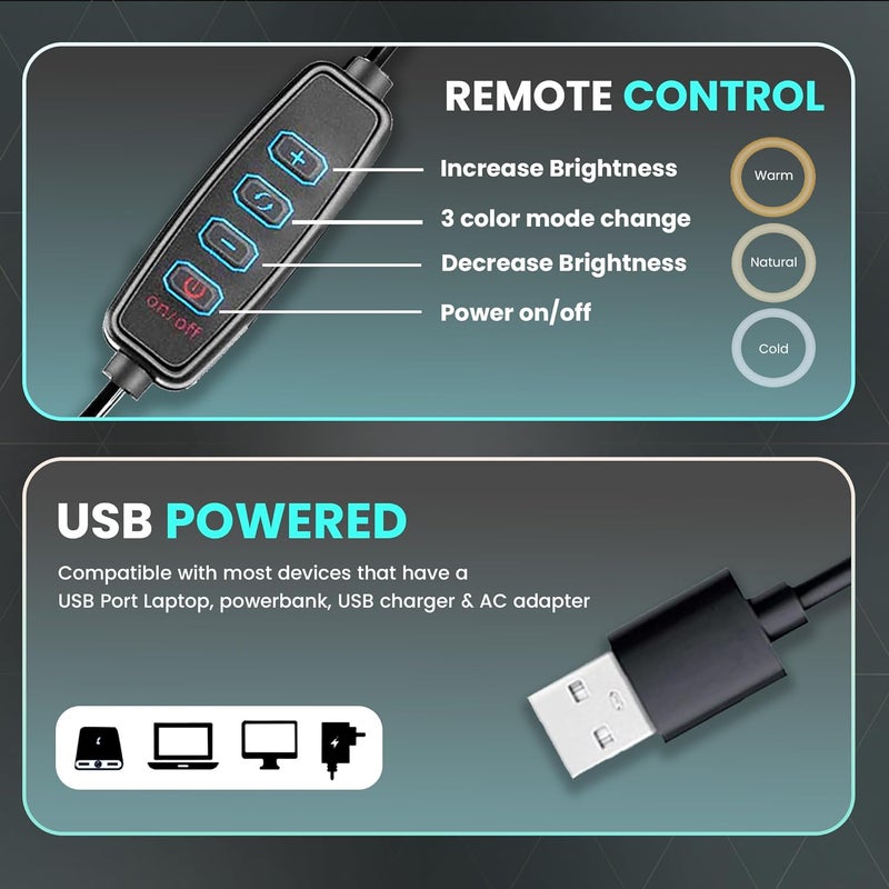 Kratos حلقة ضوء 10 بوصة مع حامل، حامل ثلاثي قابل للطي 85 بوصة، حلقة ضوء بتبديل 3 ألوان مع USB للاستوديو، يوتيوب، تصوير الفيديو، بث مباشر، مكياج متوافق مع آيفون والهواتف الذكية - Image 3