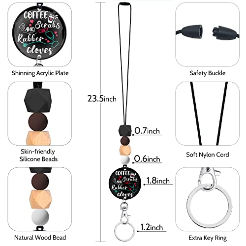 Mcapirivo Nurse Lanyards for Id Badges and Keys, Funny ID Badge Holder, Silicone Beaded Breakaway Lanyard for Women Teacher Nurse, ID Card Holder, Lanyard Keychain, Coffee Scrubs and Rubber Gloves - Image 5