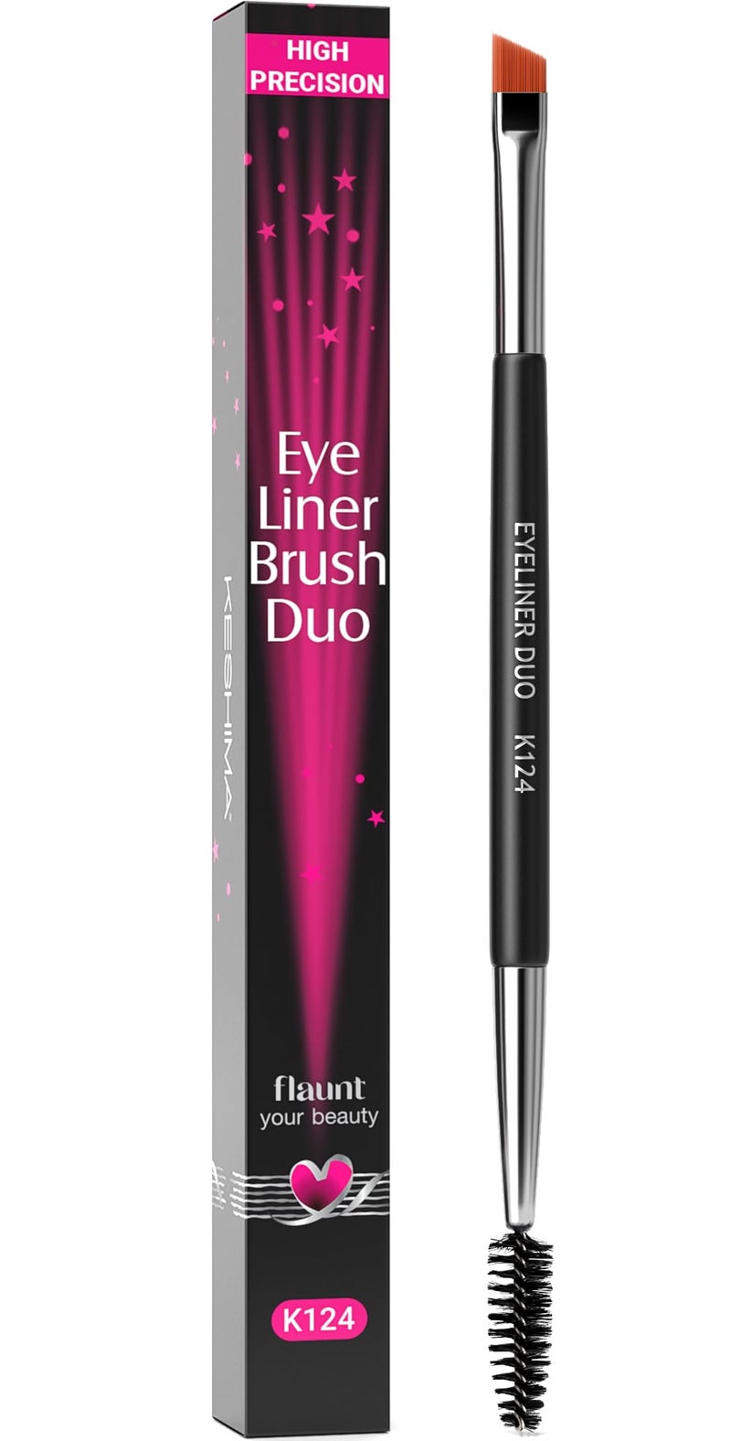 KESHIMA Angled Eyeliner Brush Duo â€“ Extra Fine Precision Eye Liner Brush & Spoolie â€“ Dual-Ended Tool for Liner Application, Eyebrow Grooming, Shaping & Blending Powders, Gels & Liquids - Image 1