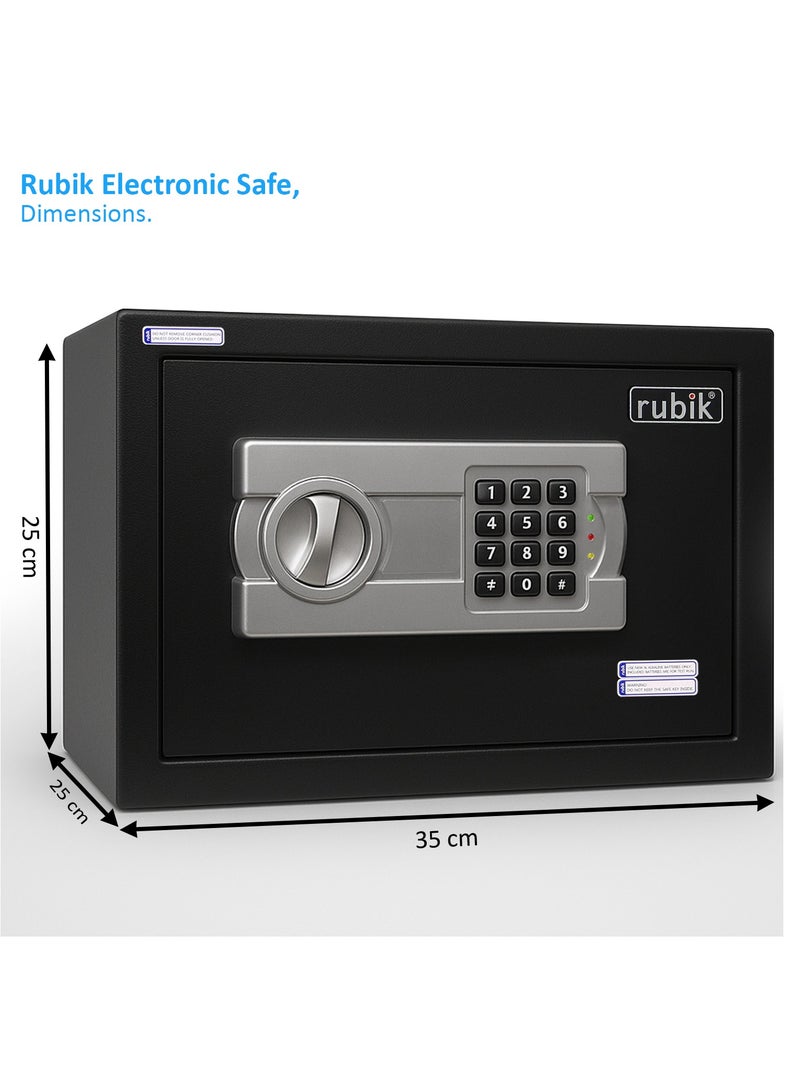 Rubik 2pcs A4 Documents Size Safe Box Digital Keypad and Key Lock + Cash Box, Security Locker Protect Cash Jewelry Passports for Home Office 6Kg (Size 25x35x25cm) Black/Black  - Image 2