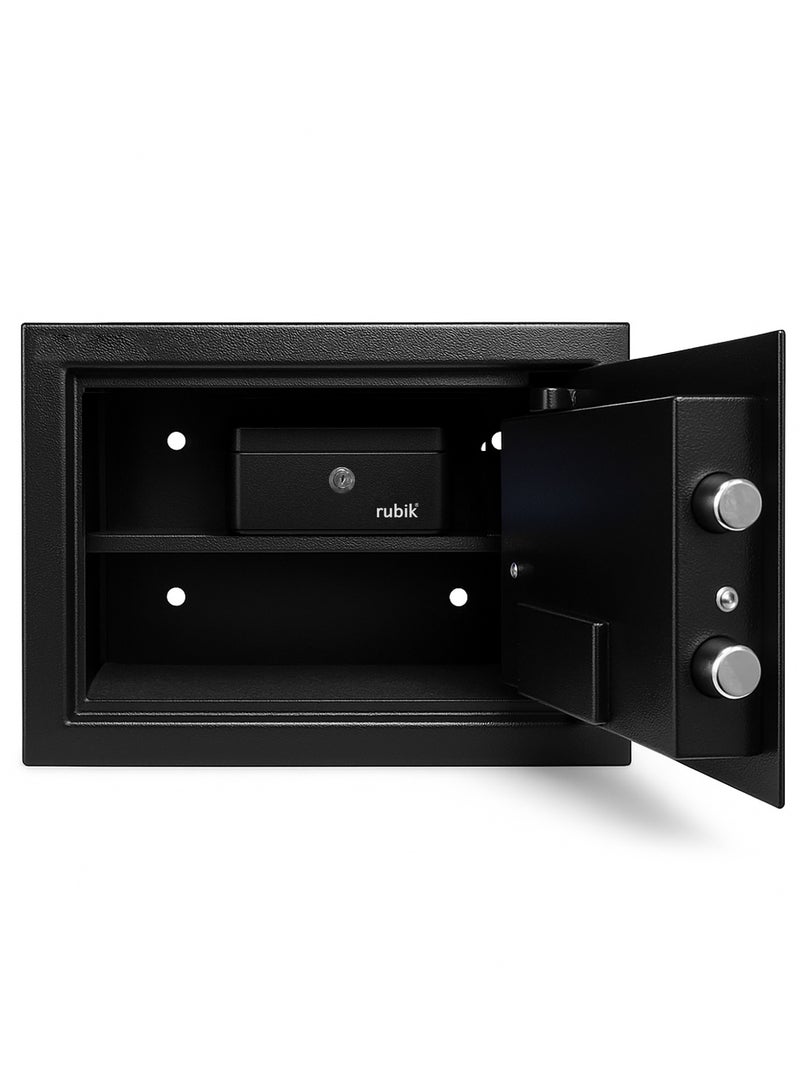 Rubik 2pcs A4 Documents Size Safe Box Digital Keypad and Key Lock + Cash Box, Security Locker Protect Cash Jewelry Passports for Home Office 6Kg (Size 25x35x25cm) Black/Black  - Image 3