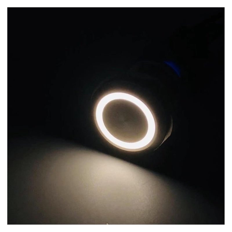 مفتاح زر معدني فوري إعادة الضبط 22 مم مقاوم للماء 5 فولت 6 فولت 12 فولت 24 فولت مع ضوء LED دائري أبيض - Image 3