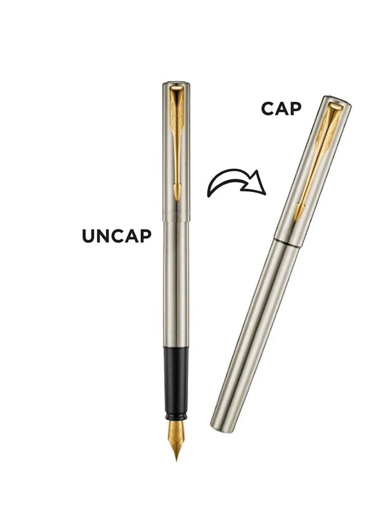 PARKER Vector XL Fountain Pen Fine Tip Silver Barrel With Gold Trim - Image 2