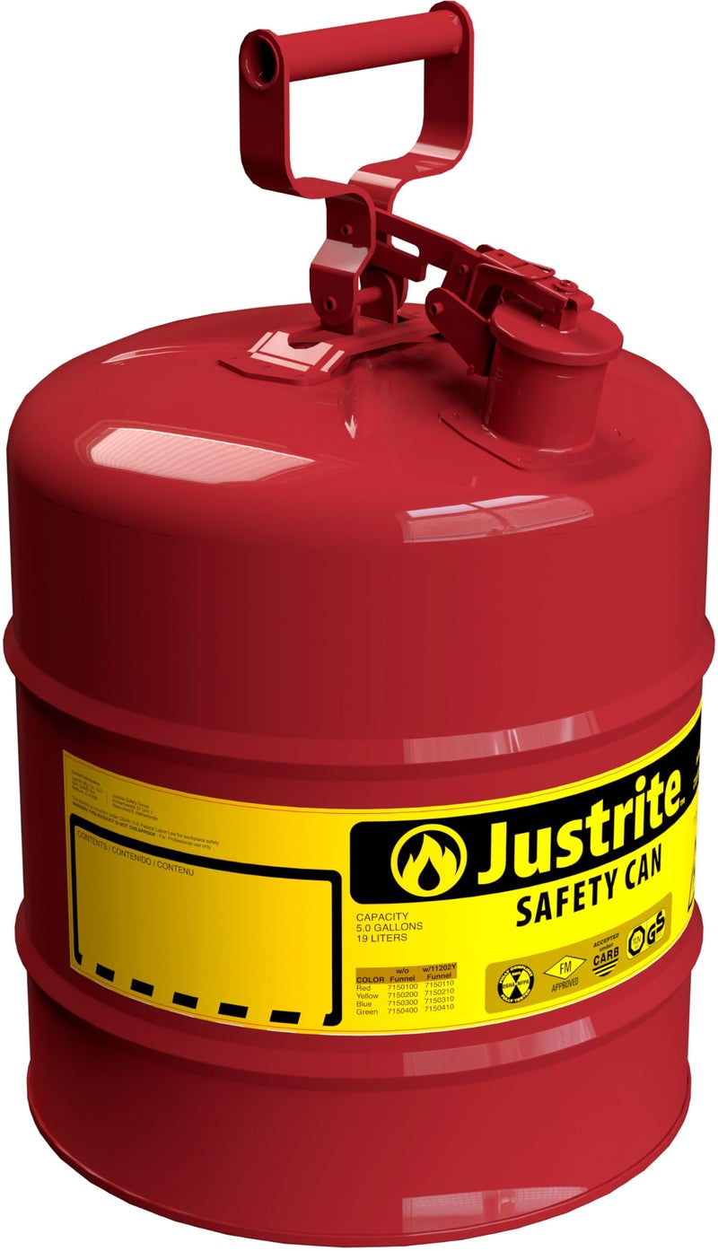 Justrite 5 Gallon Type I Red Safety Gas Can for Gasoline with Flame Arrester and Self-Closing Lid, Made in the USA, Galvanized Steel Flammable Storage Can, 7150100 - Image 3
