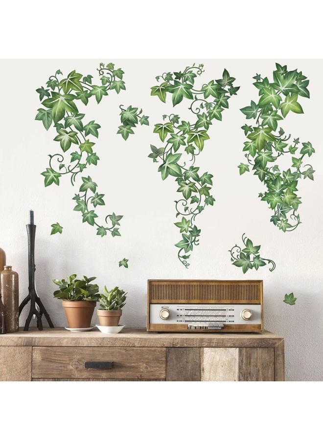 decalmile Green Vine Leaves Wall Decals Hanging Evergreen Ivy Plants Wall Stickers Living Room Bedroom Office Wall Decor - Image 1