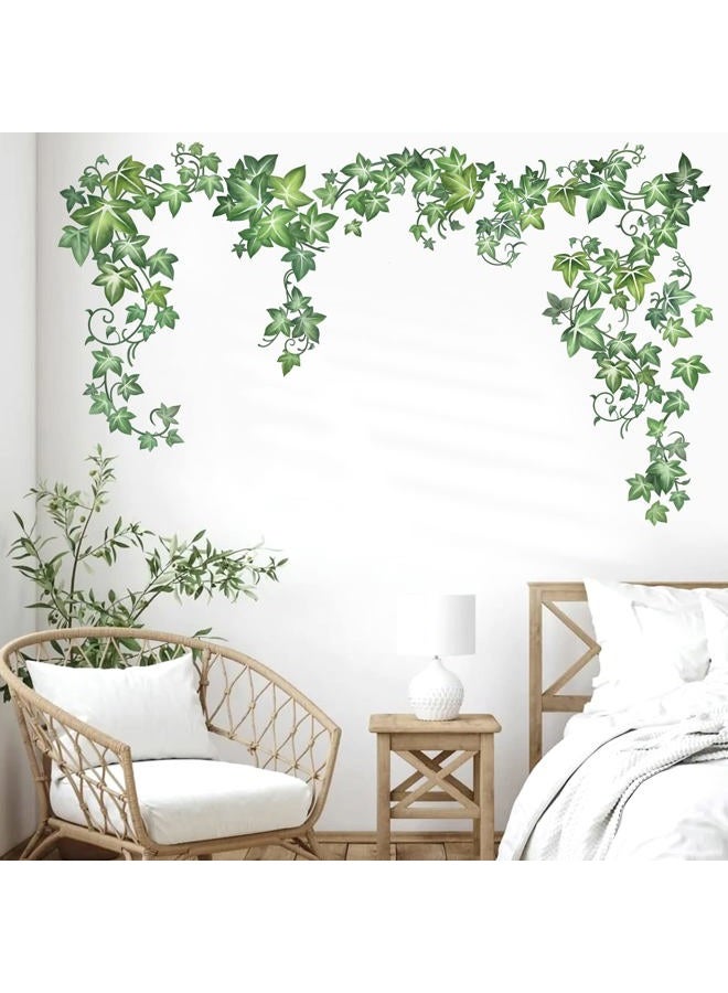 decalmile Green Vine Leaves Wall Decals Hanging Evergreen Ivy Plants Wall Stickers Living Room Bedroom Office Wall Decor - Image 2