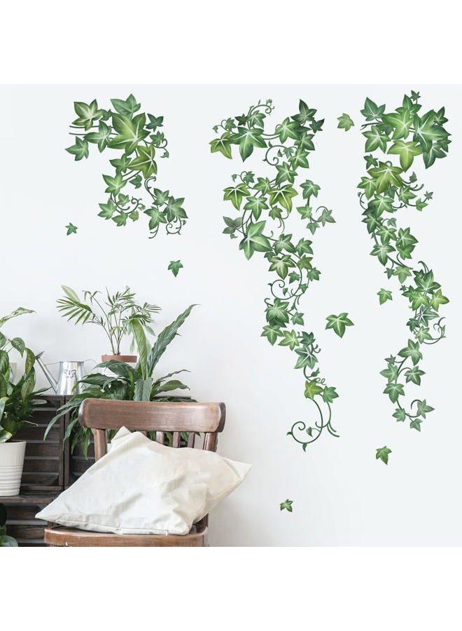 decalmile Green Vine Leaves Wall Decals Hanging Evergreen Ivy Plants Wall Stickers Living Room Bedroom Office Wall Decor - Image 4