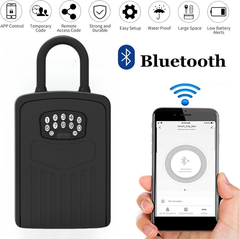Loccess Smart Digital Lock Box for Key, APP Control Bluetooth Wireless Key Lock Box Wall Mounted Door Hanging, Remote Access Digital Safe with Code for Outdoor, Large Storage - Image 2