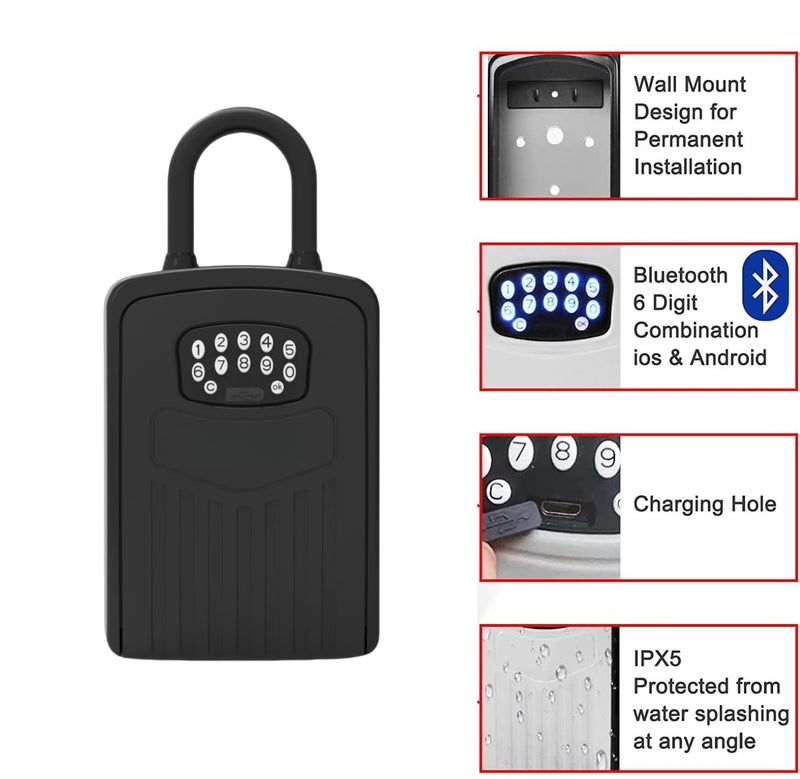 Loccess Smart Digital Lock Box for Key, APP Control Bluetooth Wireless Key Lock Box Wall Mounted Door Hanging, Remote Access Digital Safe with Code for Outdoor, Large Storage - Image 5