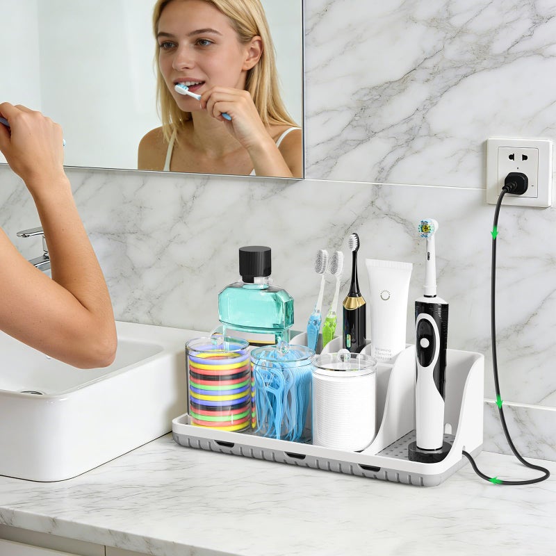 PARKMANI Bathroom Counter Organizers and Storage, Toothbrush Holders for Bathrooms with 3 PCS Qtip Holder, Kids Electric Toothbrush and Toothpaste Holder for Bathroom Vanity Sink Organizer (White) - Image 2