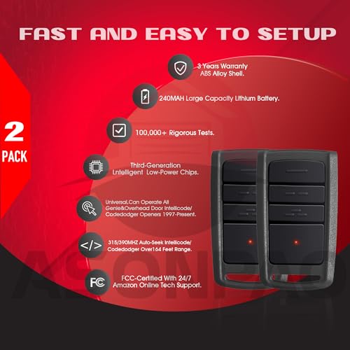 ASONPAO 2 for O3T-BX O3T-A Overhead Door Garage Door Opener Remote【3 Year Warranty】 - Image 3