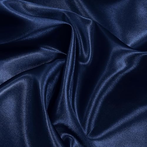 Filloxy Plain Silky Shine Satin Fabric Material for Fashion Design Stitching Multiple Use Includes Dress, Pillow Cover, Designer Cloths, Home Decor Material - 44" Hight (Navy Blue, 10 Meter) - Image 1